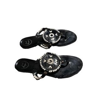Jack Rogers Black White Pool Side Thong Flip Flop Sandals Womens Size 10
